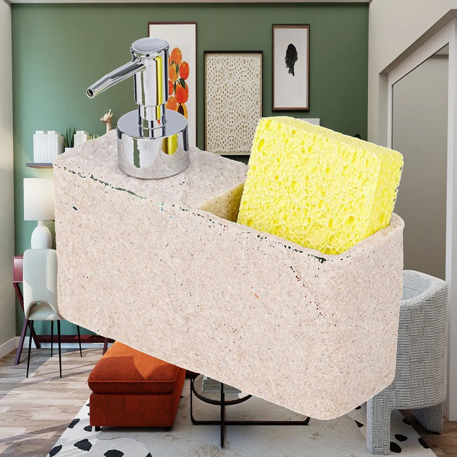 

Lightweight Liquid Soap Dispenser Rectangle Resin Multifunctional Sink Plug Holder for Kitchen Countertop