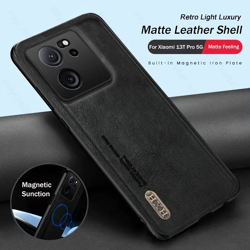 

For Xiaomi 13T Pro 5G Case Magnetic Vintage Matte Leather Back Cover Xiomi Mi13T Mi 13 T T13 Soft Edges Full Lens Protect Shell