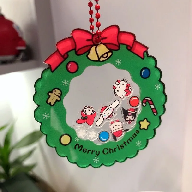 New Christmas Sanrio Rocker Keychain Cute Cartoon Christmas Tree Decoration Transparent Acrylic Bag Pendant for Couples Gifts