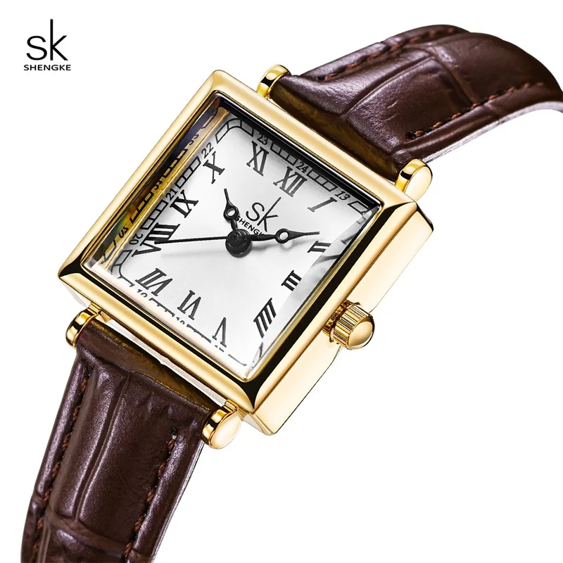 Shengke New Design Ladies Quartz Watches Fashion Square Elegant Women Wristwatches Top Luxury Leather Strap Female Gifts Clock