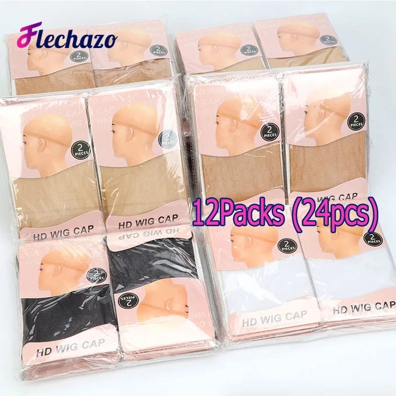 HD Wig Cap 12Packs 24Pcs Wig Caps Ultra Thin - Transparent Wig Cap For Lace Front Wig Stretchy Nylon Clear Wig Caps For Women