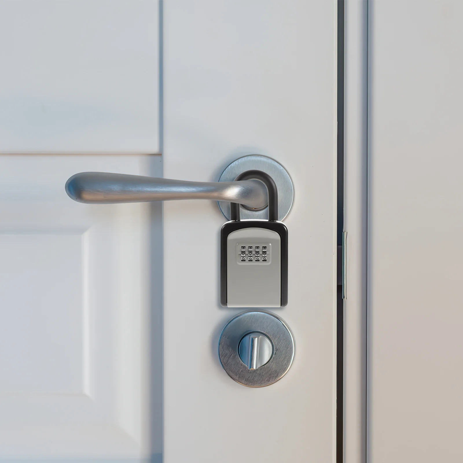 Key Safe Box 4-Digit Combination Lock Waterproof Steel Abs Outdoor Key Storage For Door Knob Fence Railing Wall Mounted