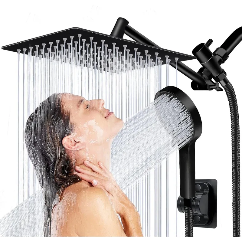 

Shower Head, 8 inch Multifunction High Pressure Rain Shower Head with Handheld Spray Combo with 11'' Angle Adjustable Extension