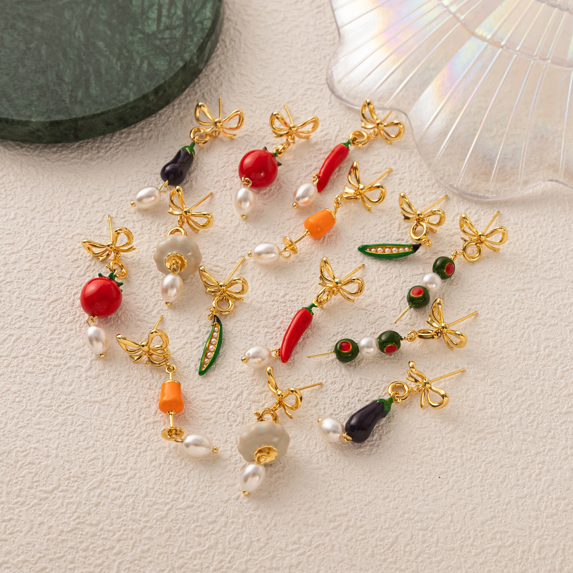 

Fresh sweet fashionable trendy vegetable wine glasses pearl earrings small and cute women's earrings jewelry