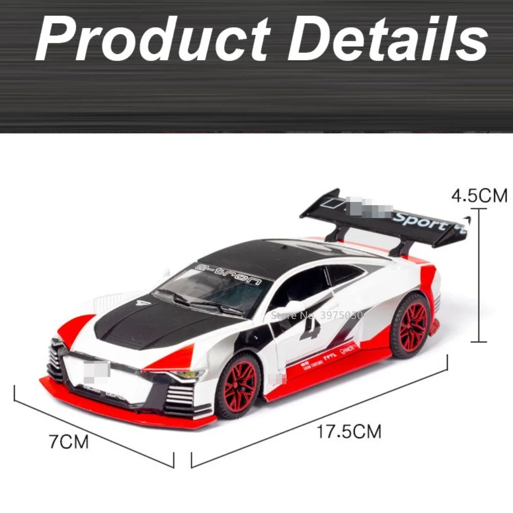 1:32 AUDI E-TRON Sportowy model zabawkowy Alloy Diecast Drzwi Otwarte Dźwięk Światło Pociągnij Miniaturowy Pojazd dla Chłopców Prezent Urodzinowy