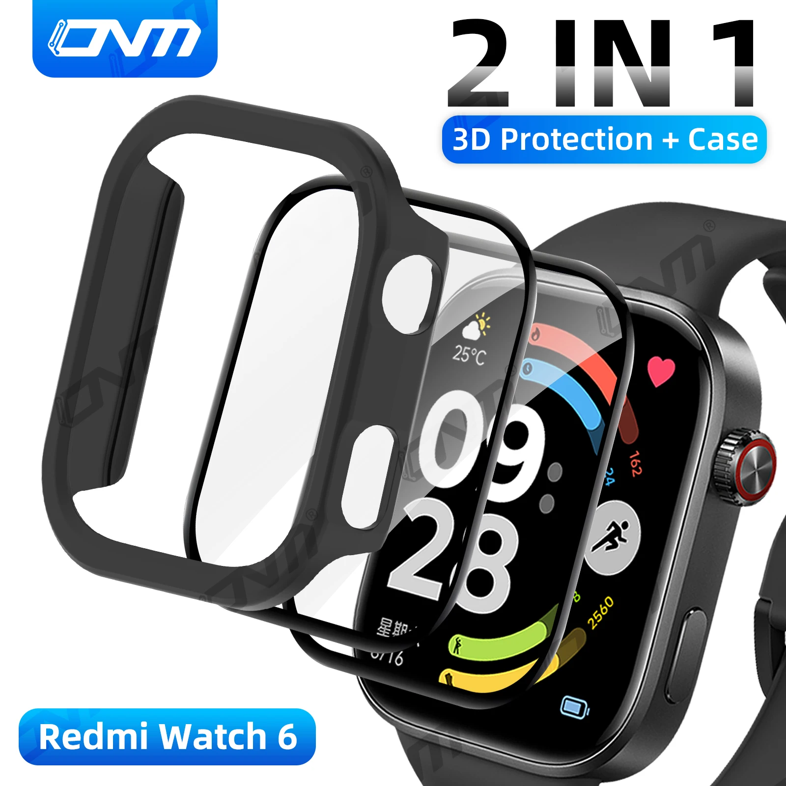

2-in-1 Protective Case + Screen Film 2-Pack for Redmi Watch 6 - Shockproof Anti-Scratch