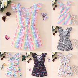 Girl Jumpers Leopard Butterfly Rainbow Floral Print Girl's Rompers Toddler Kids Girls Clothes Jumpsuit Kids Overalls for 1-8Y