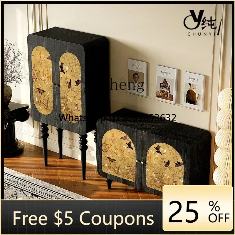 

1 medieval American painted locker living room bedroom locker black solid wood tall storage cabinet