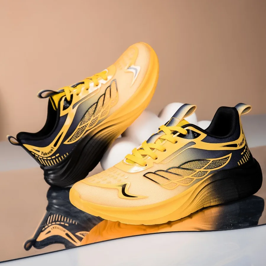 Men Walk Shoes Yellow Orange Women Running Sneakers Comfortable Summer Training Sports Shoes