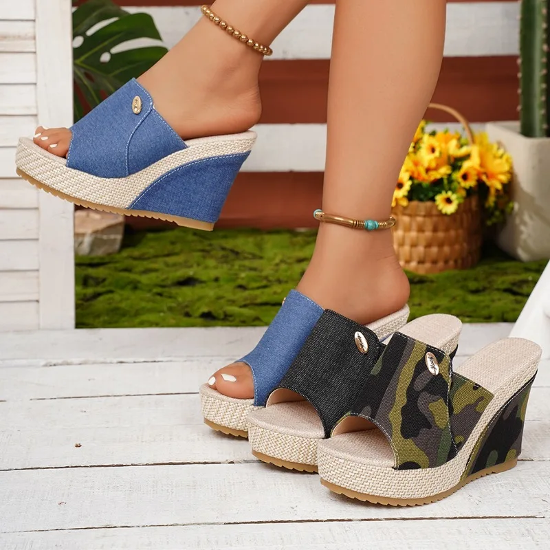 

Women's Wedges Slippers 2026 Summer New Fashion Solid Fish Mouth Thick Soled Sandals Women Casual Comfortable High Heel Shoes