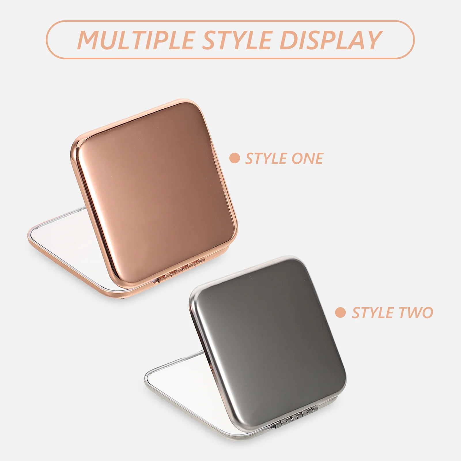2Pcs Folding Makeup Mirror Portable Metal Compact Chrome Rose Gold Small Hand Mirror Travel Purse Makeup Touchup