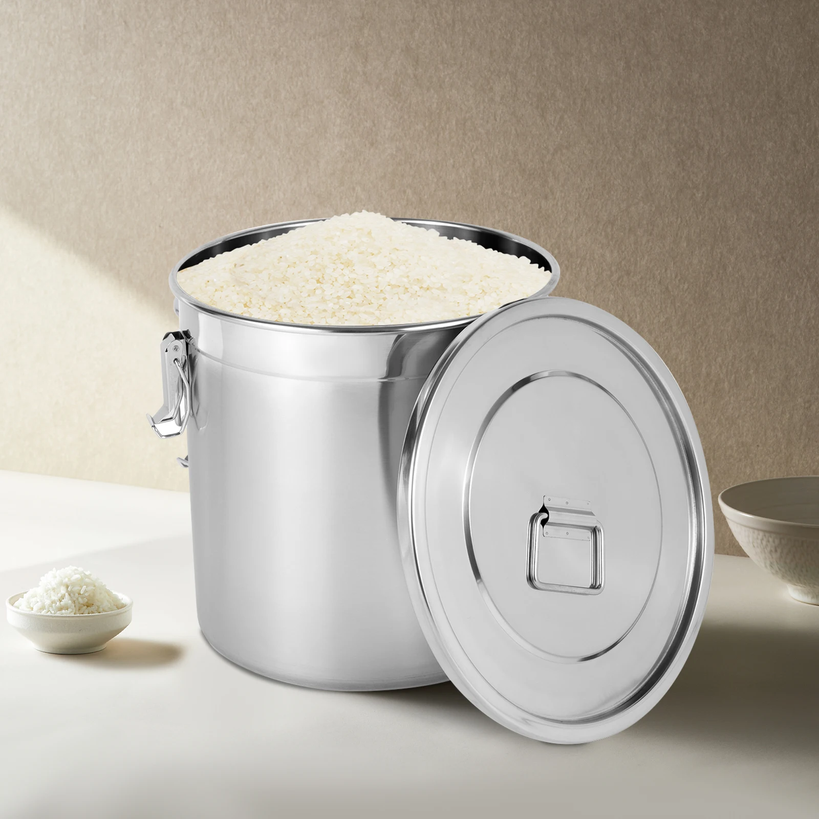 

Stainless Steel Storage Bucket Airtight Canister Household Kitchen Food Grain Rice Sealed Storage Bucket Food-grade Container