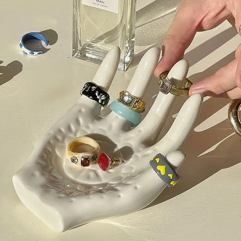 Palm Shaped Ceramic Jewelry Storage Tray Incense Candle Ring Bracelet Placement Ornament Multi Functional Home Decoration