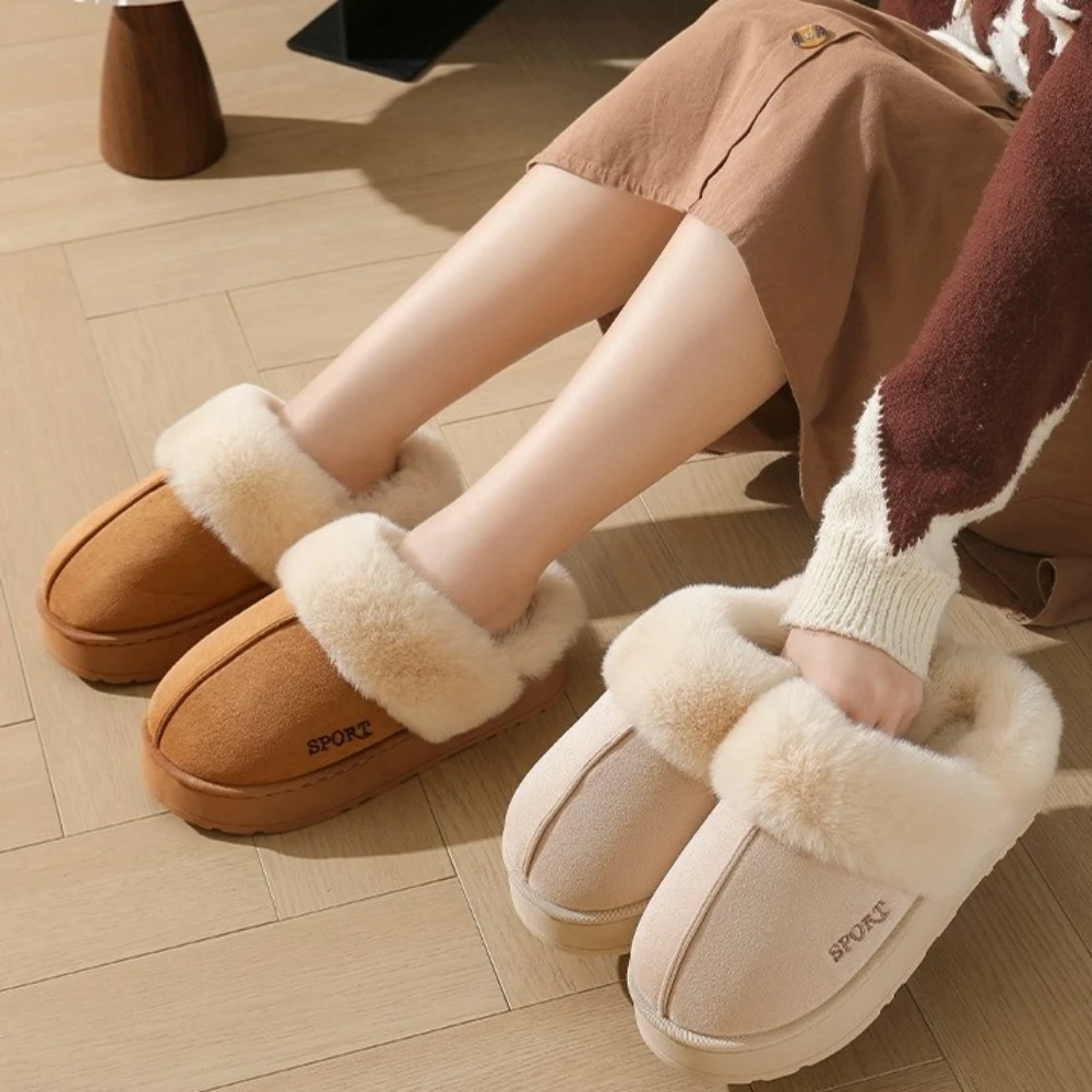 Winter Plush House Slippers for Couples Warm Indoor & Outdoor Cotton Shoes for Men & Women Fuzzy Home Footwear Bedroom Slippers