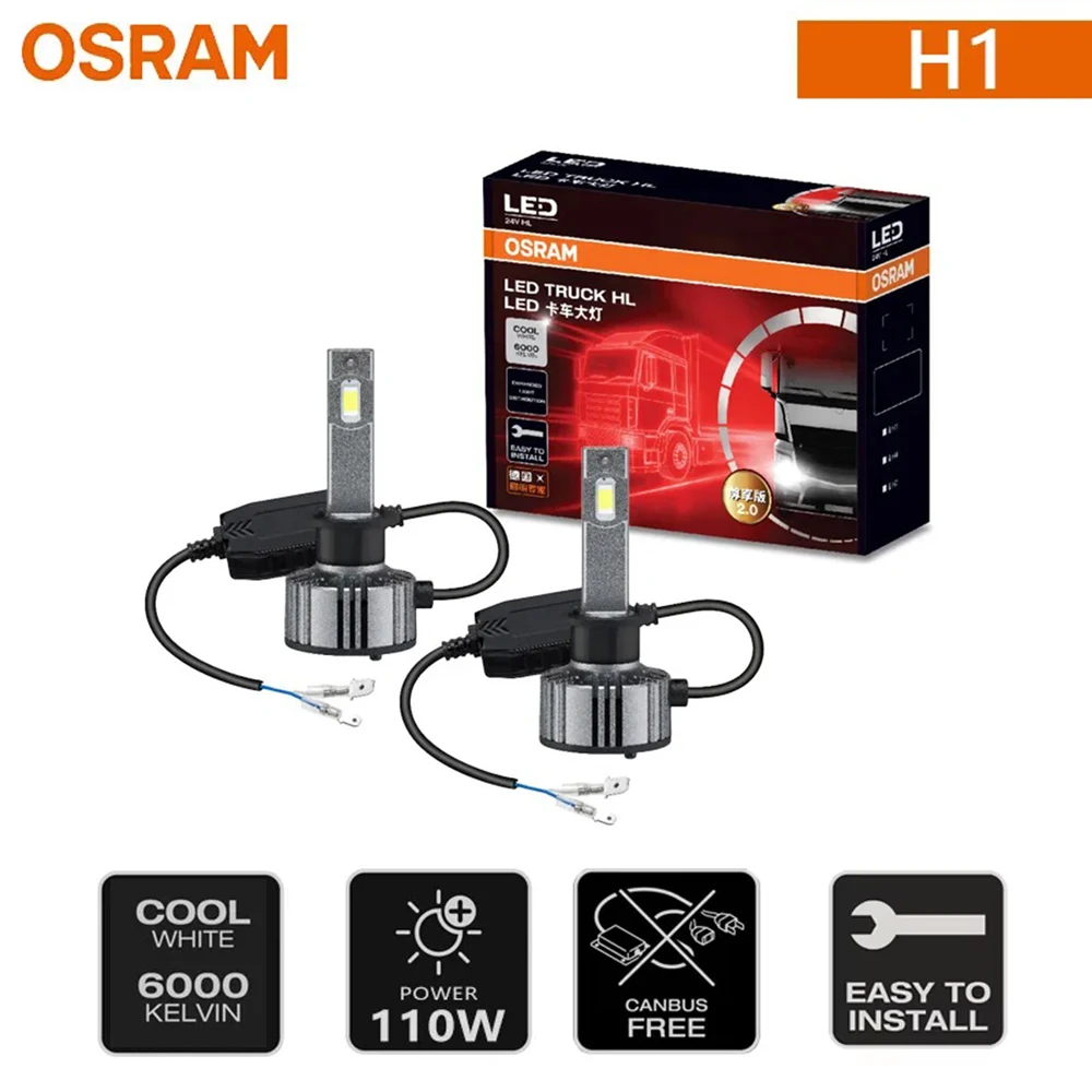 

OSRAM TRUCK ZX2.0 LED HL H1 24V Truck Headlight 110W Super Power 6000K Cool White High Low Beam Original Lamps A2241CW, Pair