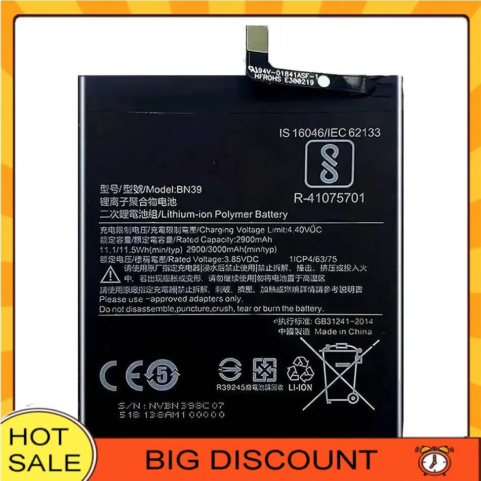 

3000Mah Lightweight Mobile Phone Battery For Xiaomi MI Play BN39