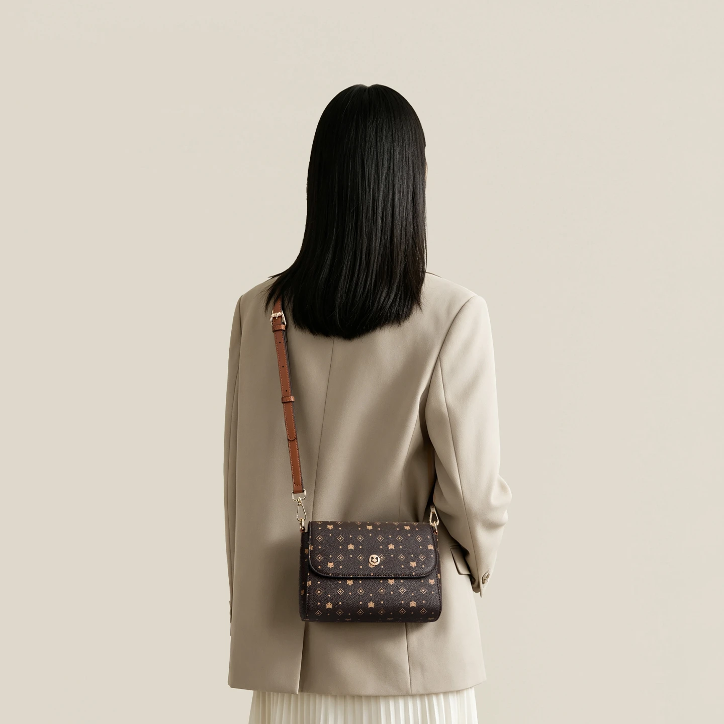 FOXER Ladies Printed Small Crossbody Bag PVC Leather Vintage Flap Bag Brown Women's Shoulder Purse Casual Daily Messenger Bag
