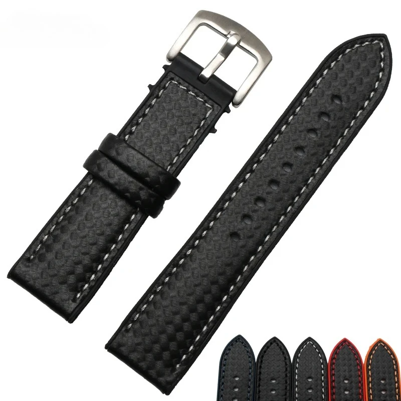 本革ストラップカーボンファイバー時計ブレスレット 20 22 23 ミリメートル 24 ミリメートルゴム底防水時計ストラップファッション腕時計バンド
