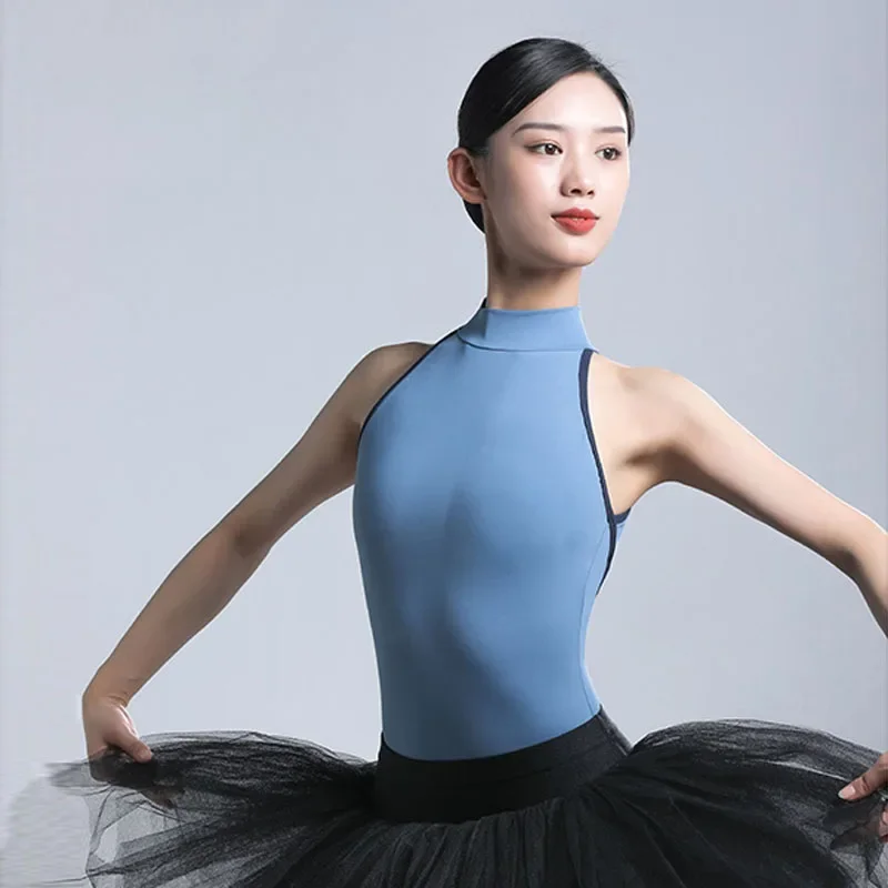 ثوم الباليه للنساء ، زي رقص الباليه ، ياقة مدورة مثيرة ، بلا أكمام ، ممارسة الجمباز ، زي الرقص