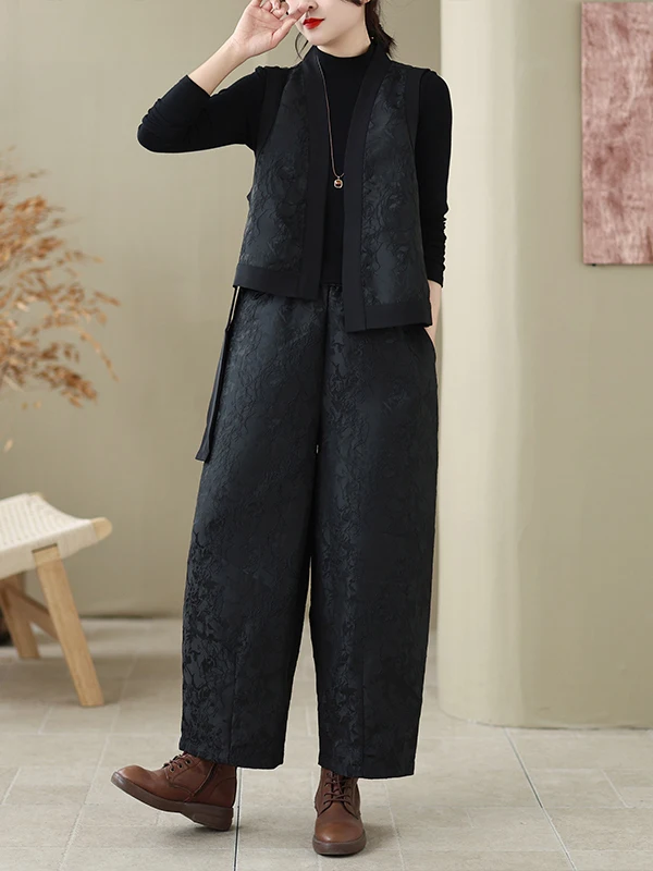 

New Chinese Style Women's Fashion Set with Elastic Waist Wide Leg Pants And Vest Versatile Spring Autumn Brand Ladies' Clothing