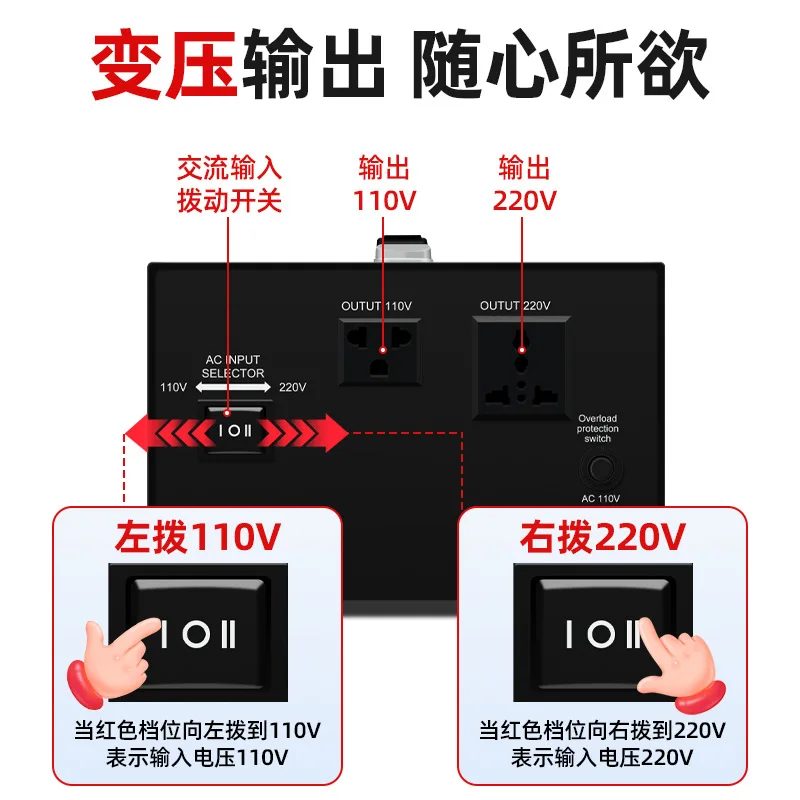 Power Transformer 110V to 220V Step Up Down Voltage Converter, AC Voltage Regulator for International Travel and Appliances
