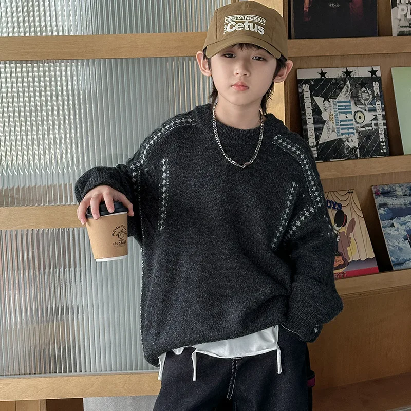 

Boys' Pullover Sweater Autumn And Winter 2025 New Cuhk Children's Winter Knitwear Winter Clothes Base Shirt