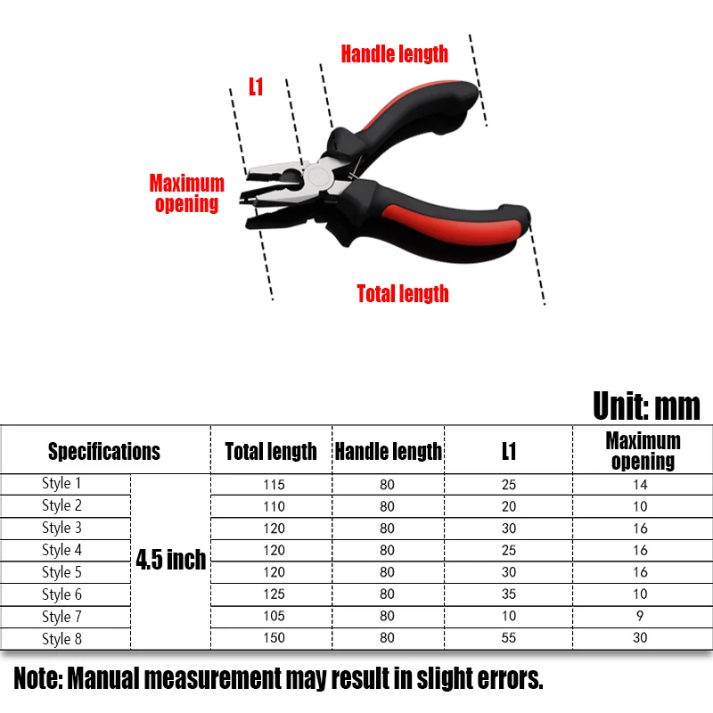 8 Styles Mini Pliers 4.5 inch Small Pliers Needle Nose Pliers Jewelry Pliers Diagonal Pliers Round Nose End Cutting Wire Pliers