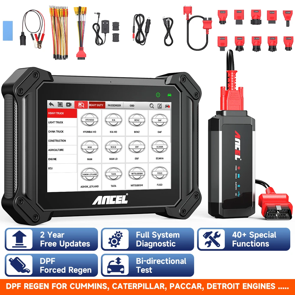 

ANCEL V6 HD Diesel Heavy Duty Truck Scanner D.PF Regen ECU Coding Injector Cylinder Engine Speed Test Diesel Truck Diagnostic