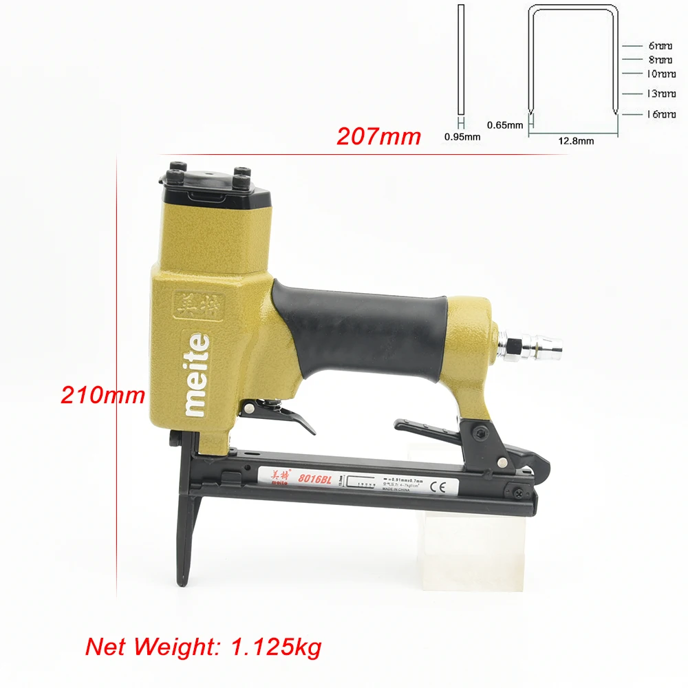 Meite 21GA 8016BL Pneumatic 12.8mm Crown Staples Gun  Etra Long Nose Air Stapler