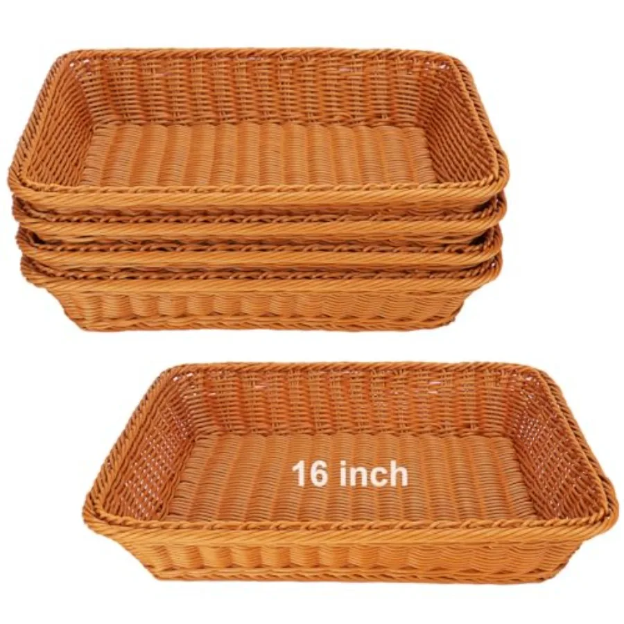 

Poly Wicker Baskets Large Wicker Baskets Storage Rustic Durable and Easy-Cleaning Bread Basket for Home Restaurant and Hotel Us