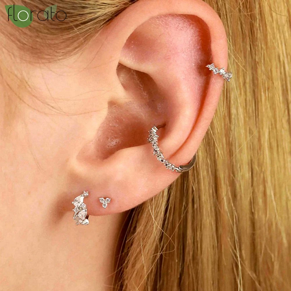 925 Sterling Silver Needle White Small Hoop Earrings for Women Round Circle Huggie Earring Fashion Cartilage Piercing Jewelry