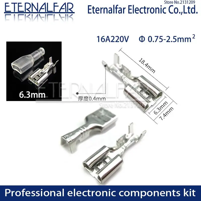 6.3mm 16A 0.75-2.5mm Switch Wire Connectors Crimp Terminals Spade Terminals With Transparent Insulating Sleeves Plug spring