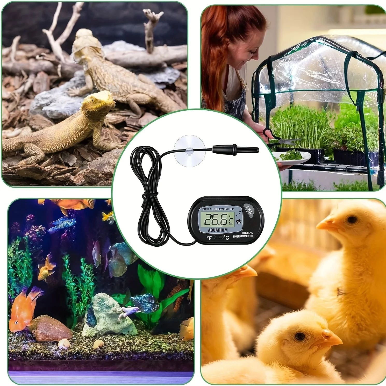 2/4/8Pcs LCD Digital Aquarium Thermometer, Fish Tank Thermometer With Water-Resistant Sensor Probe And Suction Cup For Reptile