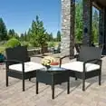 

Gymax 3Pcs Patio Rattan Furniture Set Conversation Sofa Cushioned Coffee Table Garden