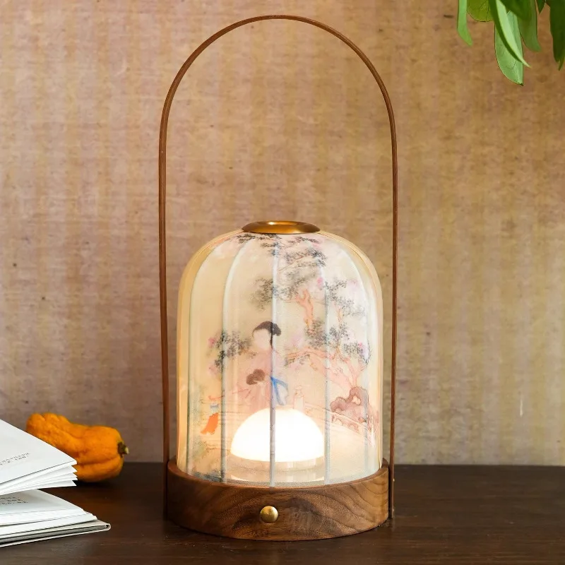 

Настольная лампа из китайского ореха с беспроводной зарядкой, окружающий свет