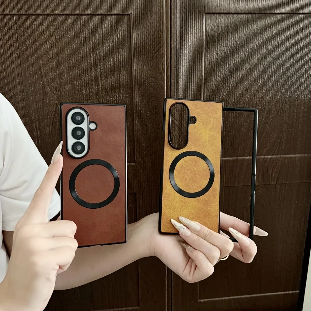 Funda Z Fold 7 6 para Magsafe, funda magnética de cuero PU para teléfono Samsung Galaxy Z Fold 7 6 5 4 3 5G Fold7, funda plegable a prueba de golpes