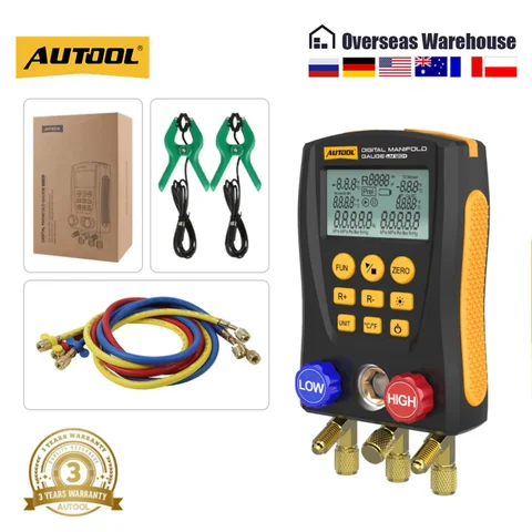 AUTOOL Air Conditioning Vacuum Gauge Pressure Temperature Tester Refrigeration HVAC Vacuum Digital Manifold Meter  LM120 Plus