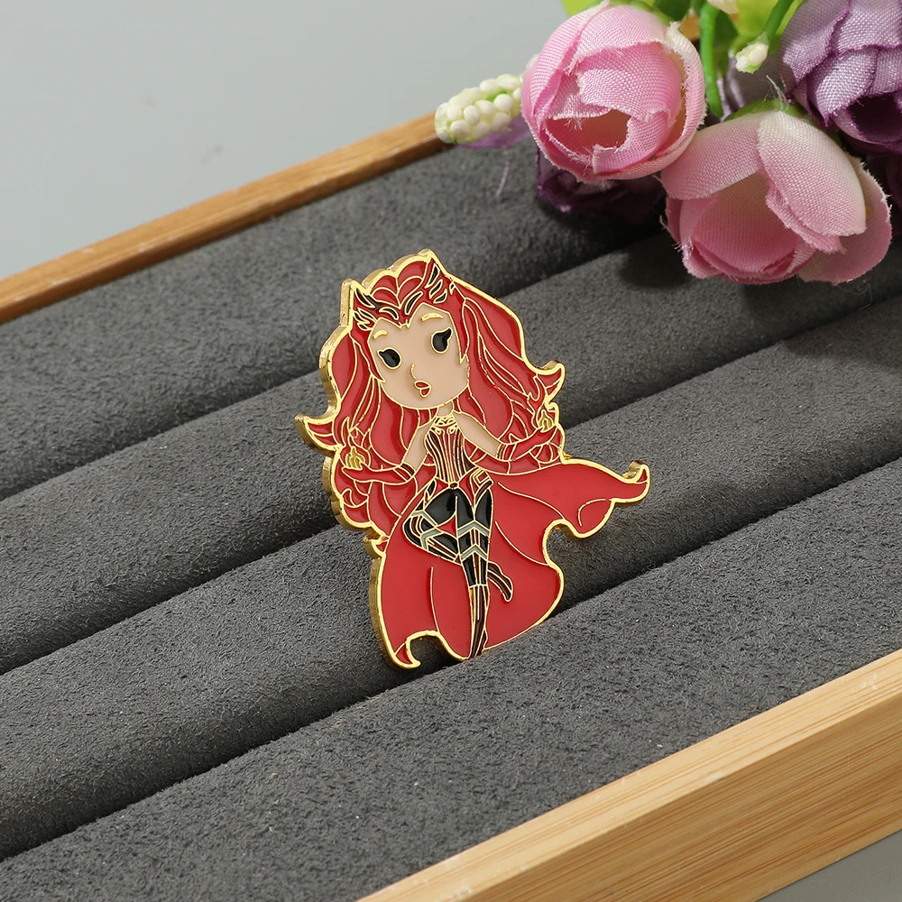 Marvel Scarlet Witch Enamel Pin Cartoon Superhero Red Brooches for Women Lapel Badges Jewelry Accessory for Friends Gift