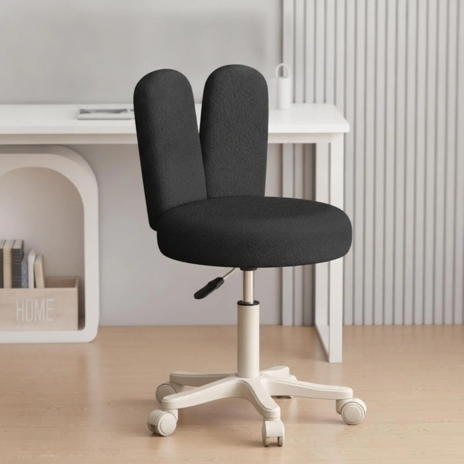 Bunny Ear Stool Compact Chair with Wheels Comfy for Vanity Table, Makeup Artists