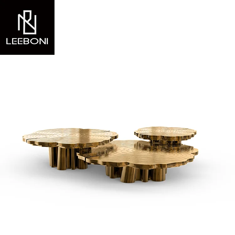 Contemporary Round Coffee Table Set Living Room Luxury Coffee Side Table Golden Stainless Steel Coffee Tables for Home