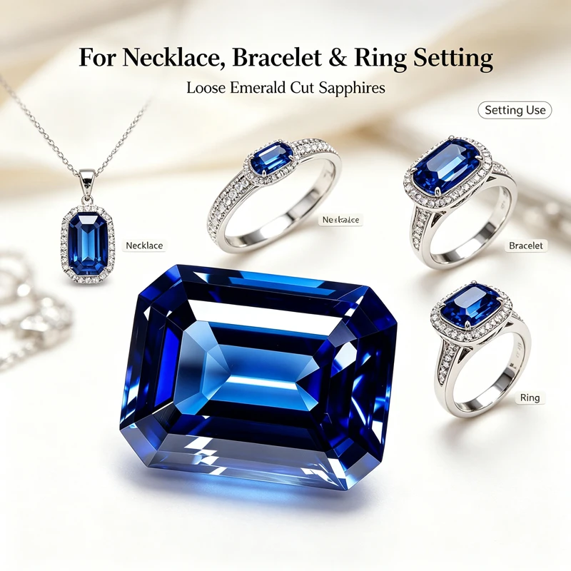 Certified Lab Grown Sapphire Royal Blue Emerald Cut Loose Stone for Jewelry Making - Suitable for Earrings Necklaces Bracelets