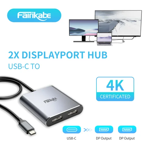 USB C to 2 DisplayPort Hub 4K60hz Dual DP 출력 도킹 스테이션 Output Docking Station Type C Hub Adapter 허브 어댑터 For MacBookAir MacBookPro iPadPro Dell XPS Thunderbolt 3/4 모니터