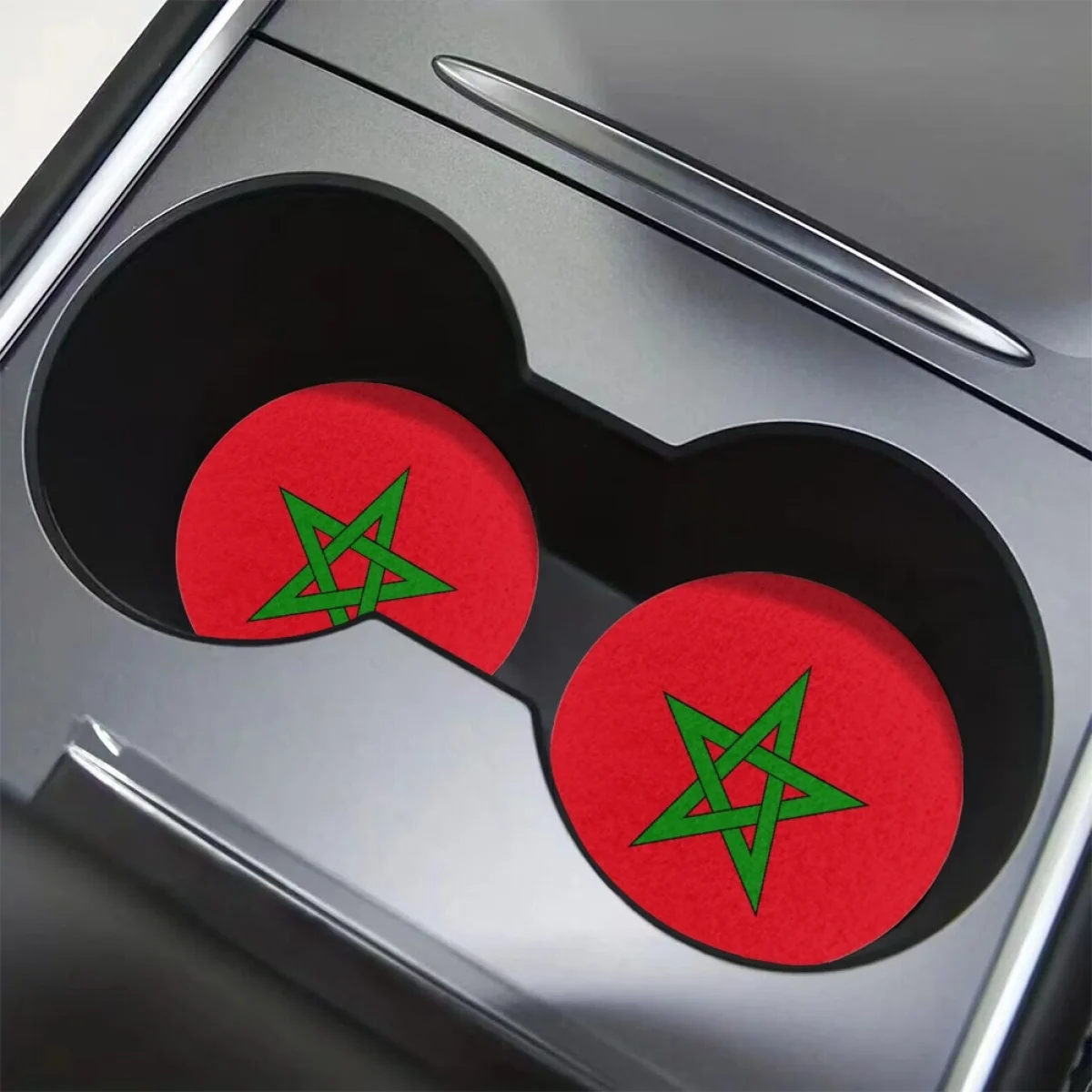 Morocco Country Flag Pattern Water Coaster for Car High Quality Washable Auto Mat Interesting Anti-dirt Soft Polyester Cup Pad