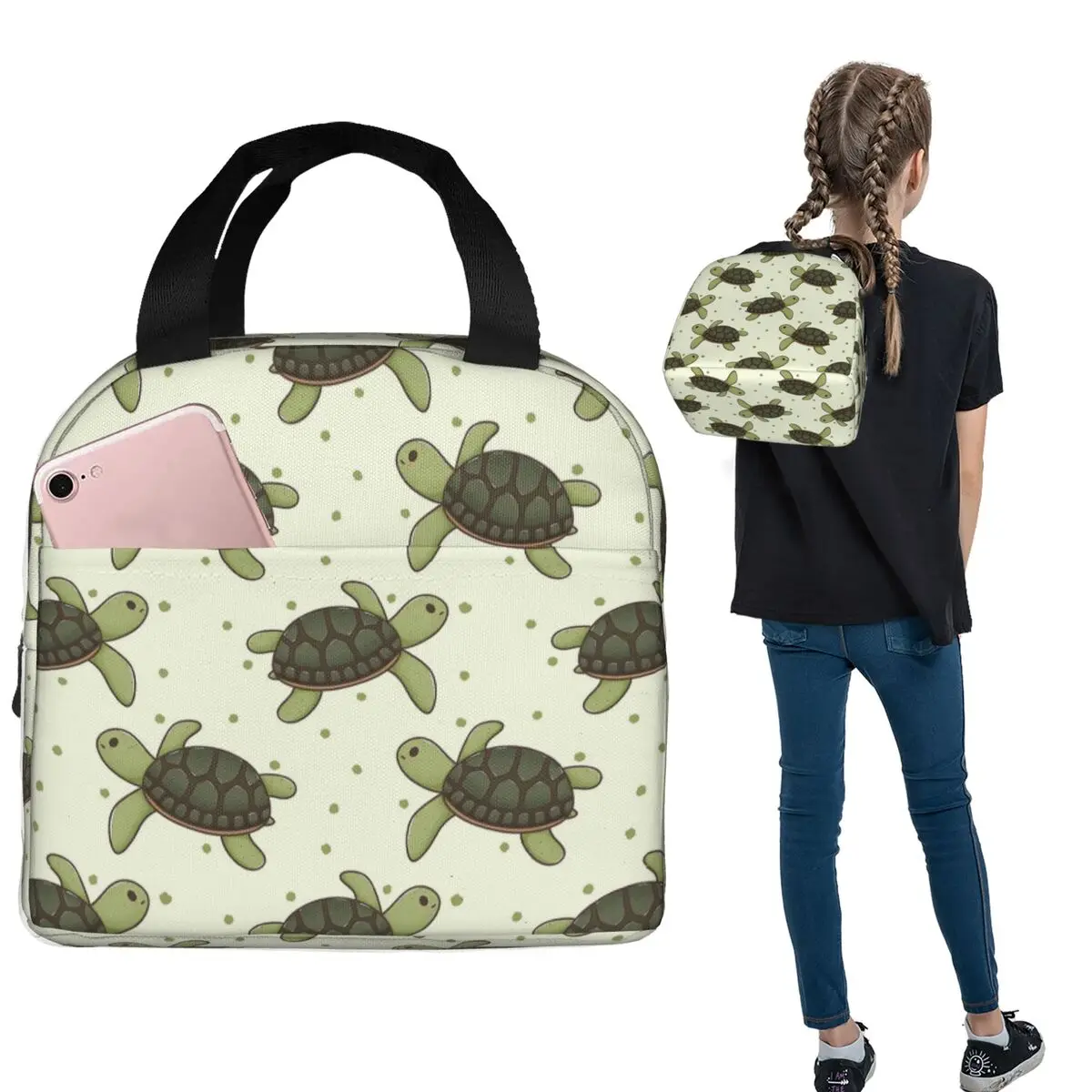 Adorable Cartoon Sea Turtle Insulated Lunch Bag for Women Kids Leakproof Food Boxes Thermal Lunch Box Tote