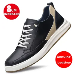 Sneakers genuine leather lift sports shoes for men heightening shoes breathable insoles 6/8 cm high quality shoes men's casual