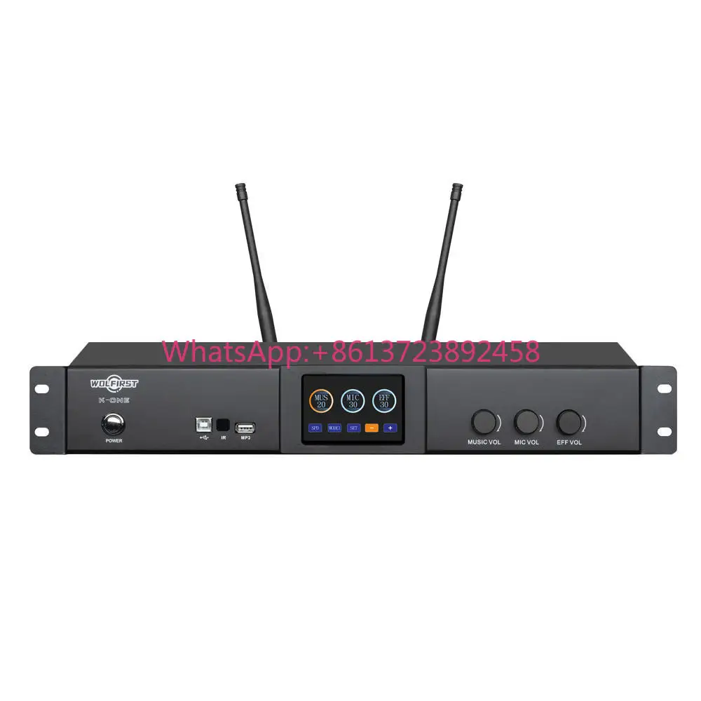 All-in-One 2CH Class D Karaoke Power Amp with UHF Wireless Microphone DSP Effects for Home Audio System