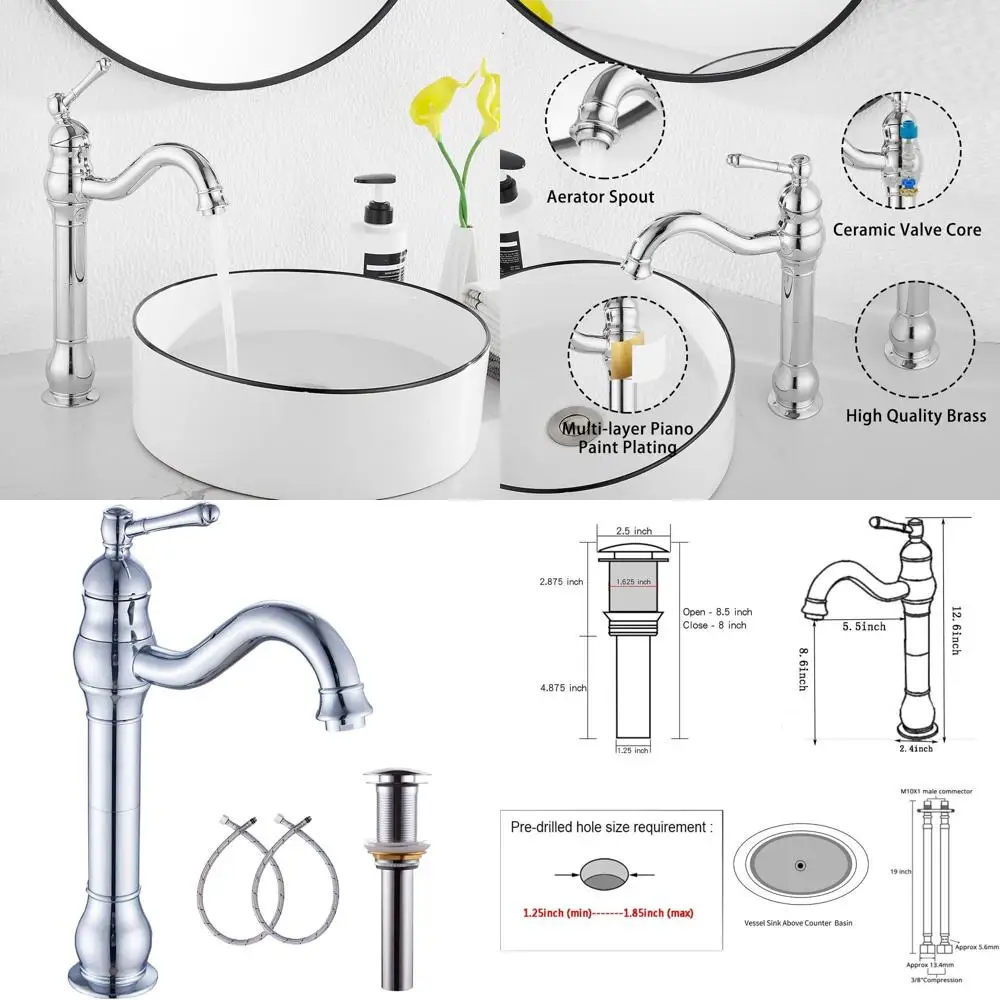 

360 Degree Rotating Single Handle Chrome Bathroom Sink Faucet with Pop-Up Drain