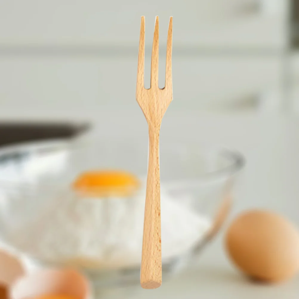 شوكة خشب الزان قابلة لإعادة الاستخدام، أداة مطبخ خشبية صديقة للبيئة ومضادة للصدأ، طعام غربي، كعكة فواكه، خبز، أدوات مائدة ممتازة #1