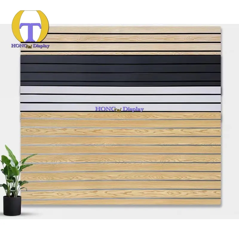

Custom.HongHai Factory Direct 18mm MDF Slatwall Fibreboards Retail Shops Display P2 Standard Modern Design Supermarket Indoor