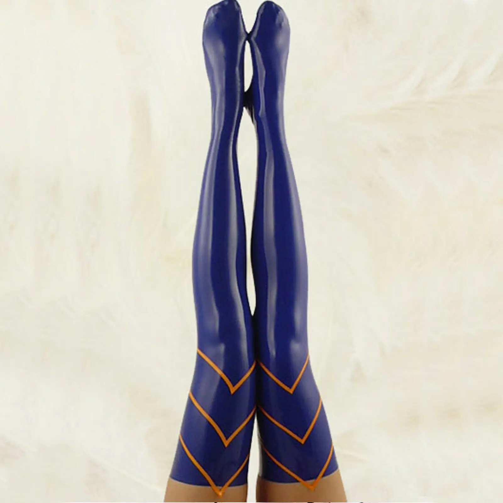 

100% latex Fetish Unisex Socks Latex Rubber Wet look Navy Blue with Orange Stockings